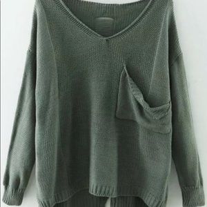 Army green off the shoulder distressed sweater